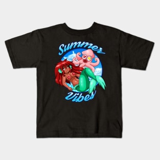 Summer Vibes Dark Skin Mermaid Kids T-Shirt
